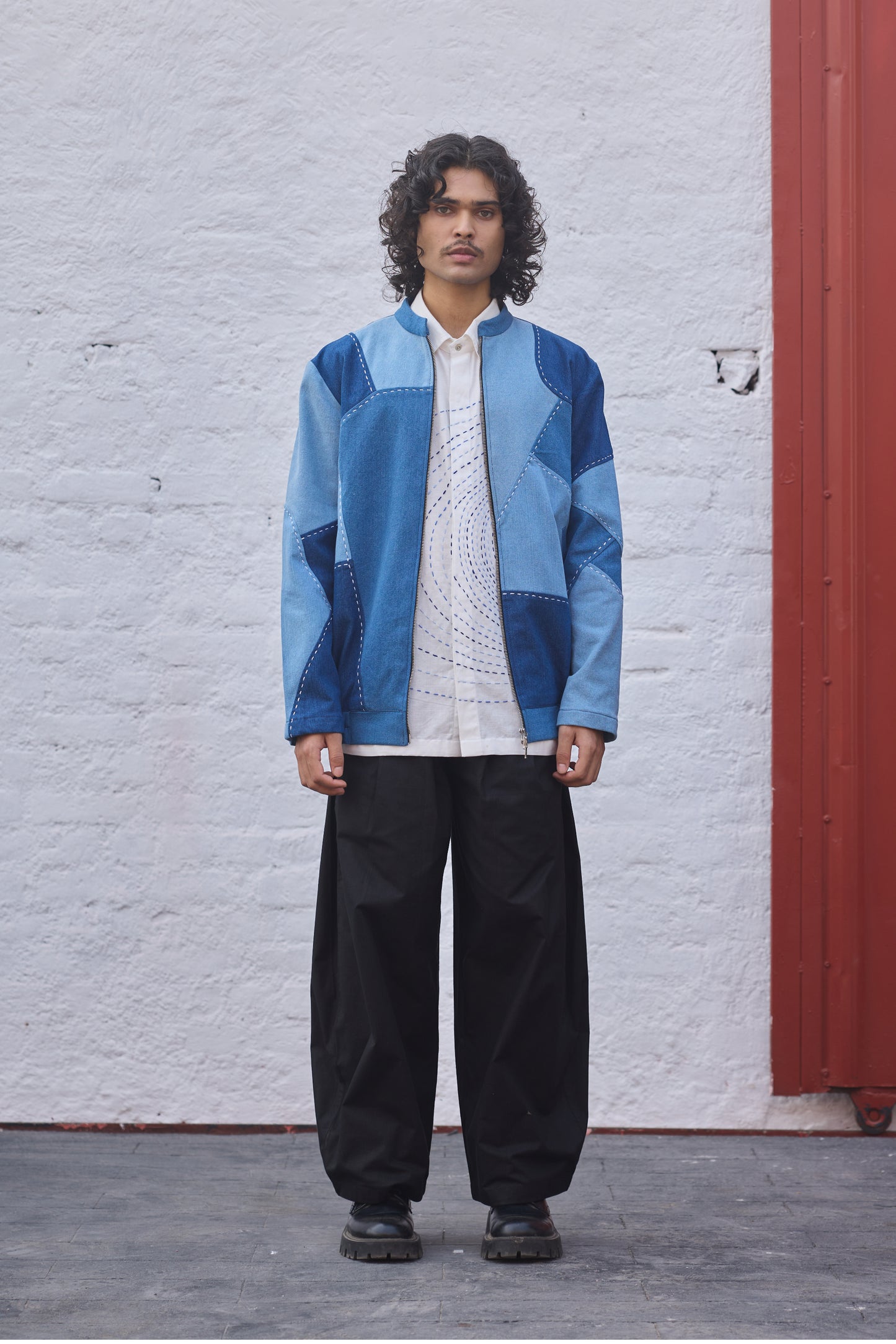 Denim Patchwork bomber jacket