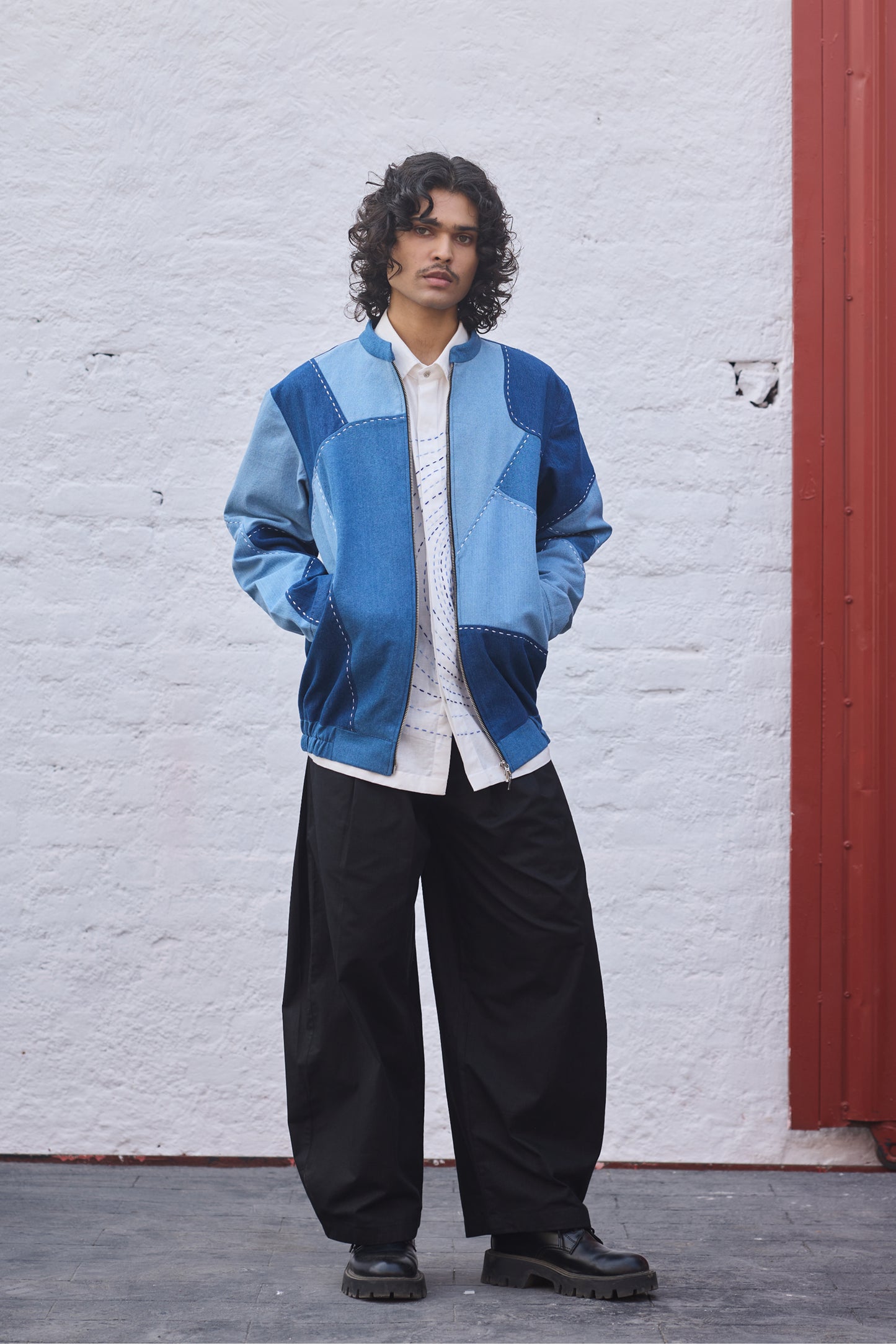 Denim Patchwork bomber jacket