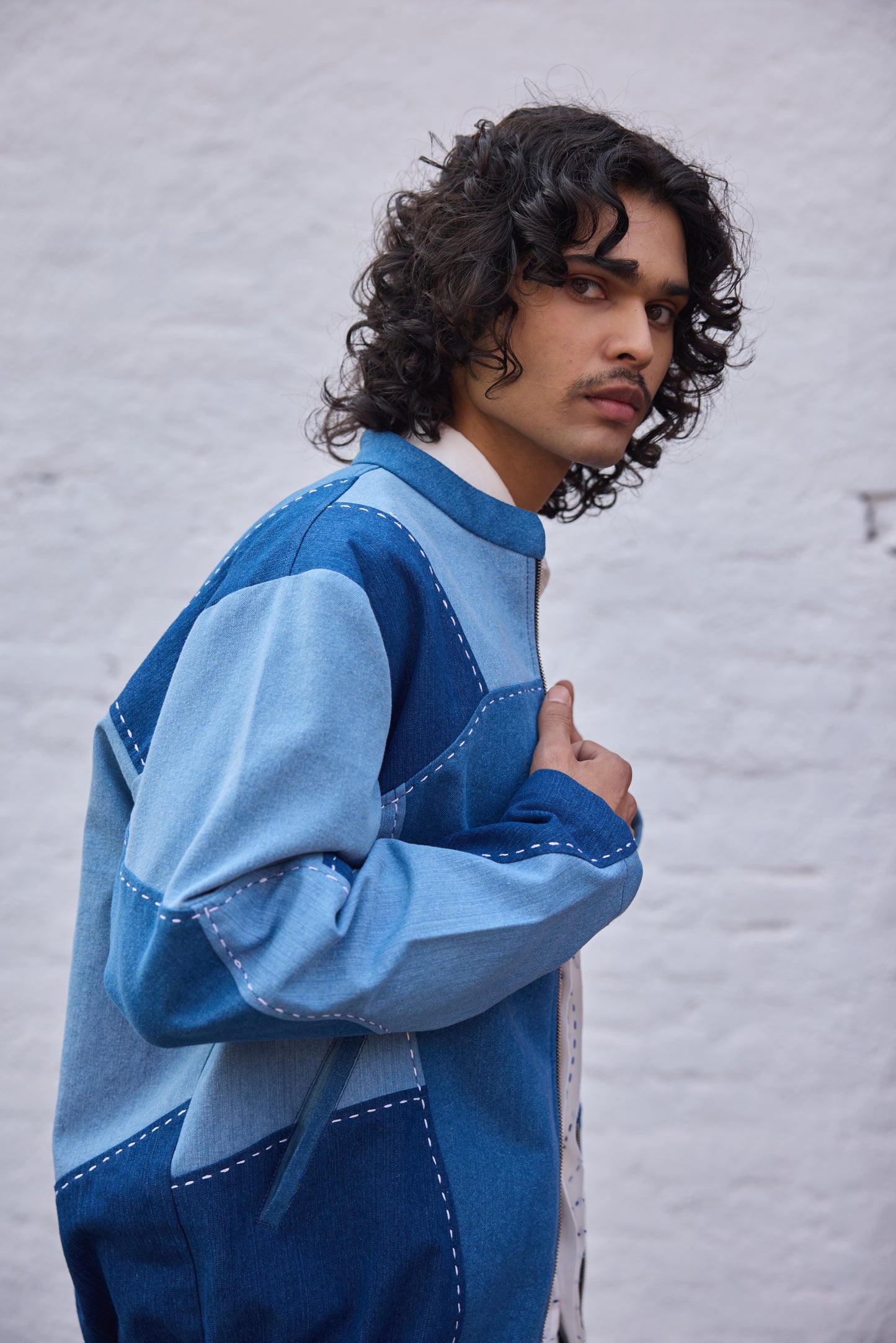 Denim Patchwork bomber jacket